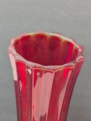 Vintage Ruby Red Glass Vase Paneled Approx 12 1/2" Tall #18