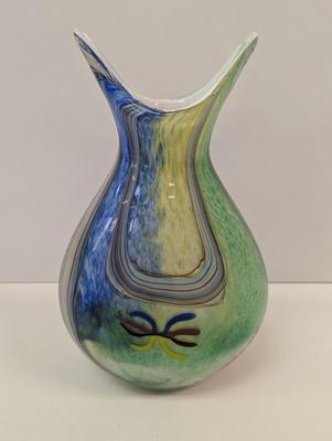 Vintage Murano Rainbow Glass Vase Approx 13" Tall #24