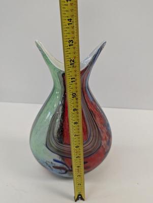 Vintage Murano Rainbow Glass Vase Approx 13" Tall #24