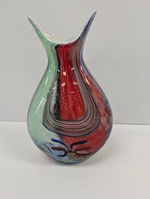 Vintage Murano Rainbow Glass Vase Approx 13" Tall #24