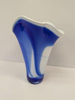 Vintage Blue & White Vase Approx 13" Tall #25