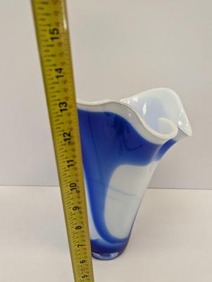 Vintage Blue & White Vase Approx 13" Tall #25