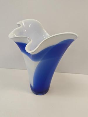 Vintage Blue & White Vase Approx 13" Tall #25