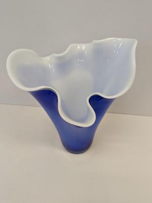 Vintage Blue & White Vase Approx 13" Tall #25