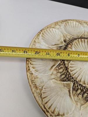 Vintage Majolica Shell Fish Oyster Serving Plate Brown & Beige Longchamp France Approx 13"