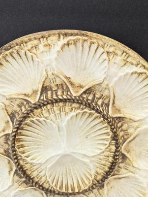 Vintage Majolica Shell Fish Oyster Serving Plate Brown & Beige Longchamp France Approx 13"