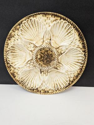 Vintage Majolica Shell Fish Oyster Plate Brown & Beige Longchamp France Approx 9 1/2" Choice 1