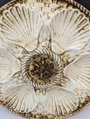 Vintage Majolica Shell Fish Oyster Plate Brown & Beige Longchamp France Approx 9 1/2" Choice 1