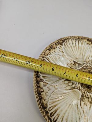 Vintage Majolica Shell Fish Oyster Plate Brown & Beige Longchamp France Approx 9 1/2" Choice 1