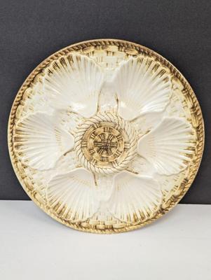 Vintage Majolica Shell Fish Oyster Plate Brown & Beige Longchamp France Approx 9 1/2" Choice 2