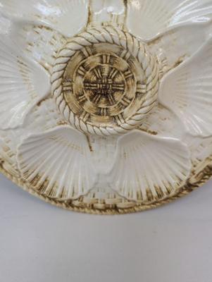 Vintage Majolica Shell Fish Oyster Plate Brown & Beige Longchamp France Approx 9 1/2" Choice 2