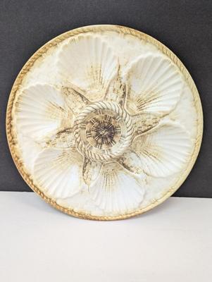 Vintage Majolica Shell Fish Oyster Plate Brown & Beige Longchamp France Approx 9 1/2" Choice 3
