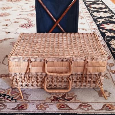 LOT 503: Vintage Azar Tapestry Sewing Box and Vintage Folding Knitting Basket with Accessories