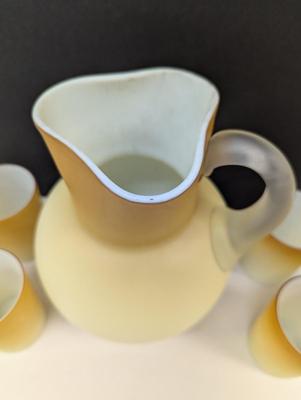 Rare Antique Satin Milk Glass Pitcher & Glasses
