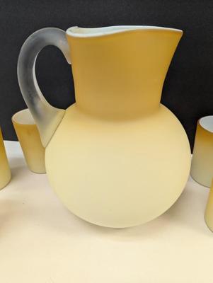 Rare Antique Satin Milk Glass Pitcher & Glasses