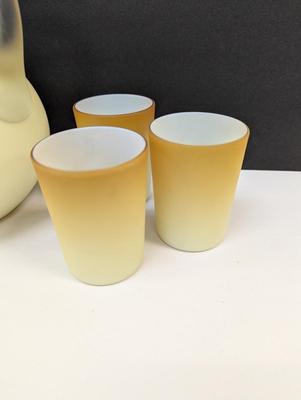 Rare Antique Satin Milk Glass Pitcher & Glasses