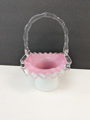 Vintage Fenton Art Glass Pink Basket