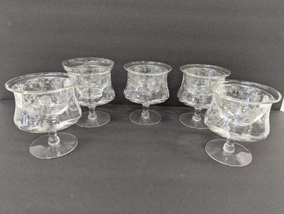 Etched Cambridge Diane Seafood Cocktail Glasses With Liners