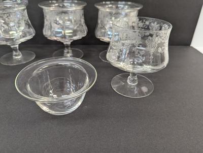 Etched Cambridge Diane Seafood Cocktail Glasses With Liners