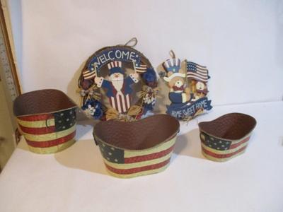 New Patriotic Decorative Wall Decor & Metal Bins