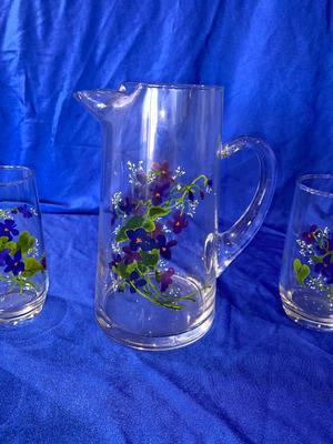 BEAUTIFUL J. WALSH HAND PAINTED FROM FRANCE, TUMBLERS AND PITCHER