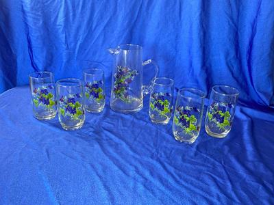 BEAUTIFUL J. WALSH HAND PAINTED FROM FRANCE, TUMBLERS AND PITCHER