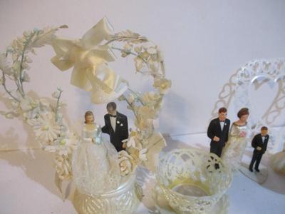 Vintage Bride & Groom Wedding Cake Toppers & Vintage Lefton China 25th Silver Anniversary Set