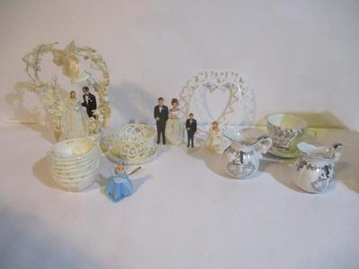 Vintage Bride & Groom Wedding Cake Toppers & Vintage Lefton China 25th Silver Anniversary Set