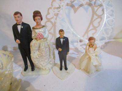 Vintage Bride & Groom Wedding Cake Toppers & Vintage Lefton China 25th Silver Anniversary Set