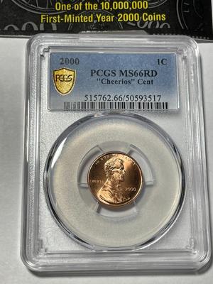 PCGS Certified 2000 MS66 RED Close-AM Variety "Cheerios Cent" Lincoln Cent as Pictured. FREE DOMESTIC SHIPPING.