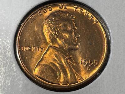 1955-S "BIE" VARIETY BU RED CONDITION LINCOLN CENT AS PICTURED. FREE DOMESTIC SHIPPING.