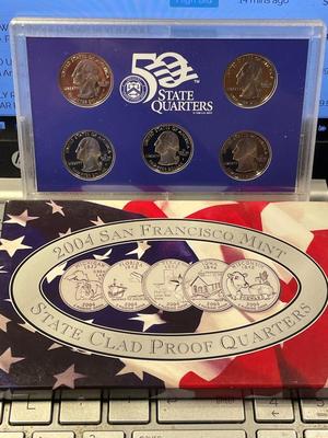 2004-S 5-COIN CLAD STATEHOOD QUARTER PROOF SET AS PICTURED. FREE DOMESTIC SHIPPING.