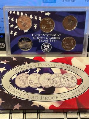 2004-S 5-COIN CLAD STATEHOOD QUARTER PROOF SET AS PICTURED. FREE DOMESTIC SHIPPING.