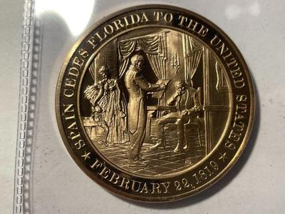 1819 SPAIN CEDES FLORIDA TO THE UNITED STATES FRANKLIN MINT PROOF BRONZE MEDAL (MEDAL #44). FREE DOMESTIC SHIPPING.