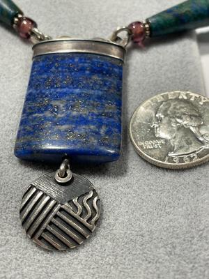 Vintage "Jeremy Gicker" Designer (2007 Dated & Signed) Hand Made Unique Sterling Silver 20" Lapis/Jade/Etc Stones...