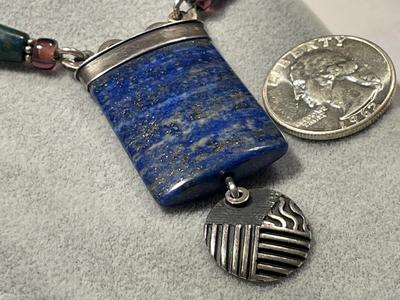 Vintage "Jeremy Gicker" Designer (2007 Dated & Signed) Hand Made Unique Sterling Silver 20" Lapis/Jade/Etc Stones...