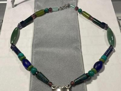 Vintage "Jeremy Gicker" Designer (2007 Dated & Signed) Hand Made Unique Sterling Silver 20" Lapis/Jade/Etc Stones...