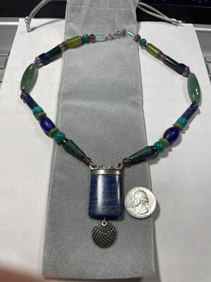 Vintage "Jeremy Gicker" Designer (2007 Dated & Signed) Hand Made Unique Sterling Silver 20" Lapis/Jade/Etc Stones...