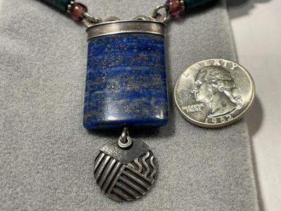 Vintage "Jeremy Gicker" Designer (2007 Dated & Signed) Hand Made Unique Sterling Silver 20" Lapis/Jade/Etc Stones...