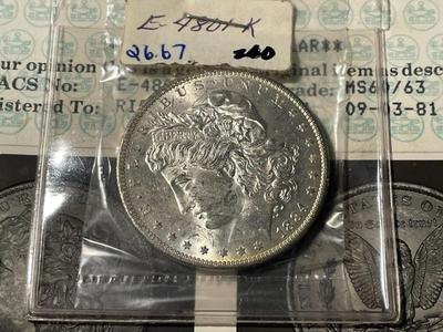 Vintage ANACS Old School Photo Grade 1884-O Uncirculated Morgan Silver Dollar as Pictured. FREE DOMESTIC SHIPPING.