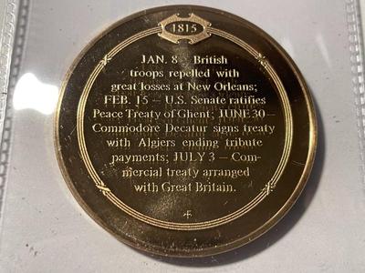 1815 JACKSON REPELS BRITISH AT NEW ORLEANS FRANKLIN MINT PROOF BRONZE MEDAL (MEDAL #40). FREE DOMESTIC SHIPPING.