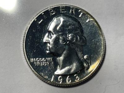 1963 PROOF CONDITION WASHINGTON SILVER QUARTER AS PICTURED. FREE DOMESTIC SHIPPING.
