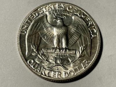 1959-D BRILLIANT UNCIRCULATED CONDITION WASHINGTON SILVER QUARTER AS PICTURED. FREE DOMESTIC SHIPPING.