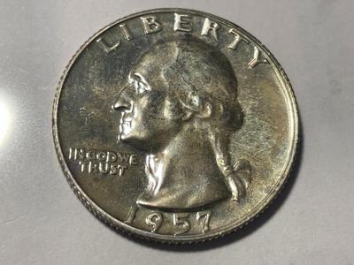 1957 PROOF CONDITION WASHINGTON SILVER QUARTER AS PICTURED. FREE DOMESTIC SHIPPING.