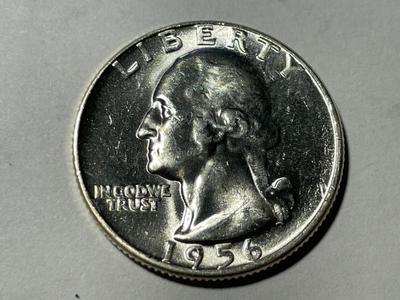 1956-P UNCIRCULATED CONDITION WASHINGTON SILVER QUARTER AS PICTURED. FREE DOMESTIC SHIPPING.