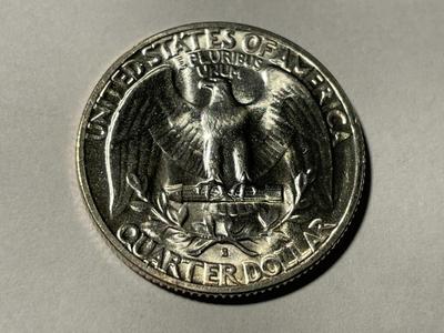 1953-S GEM BRILLIANT UNCIRCULATED CONDITION WASHINGTON SILVER QUARTER AS PICTURED. FREE DOMESTIC SHIPPING.