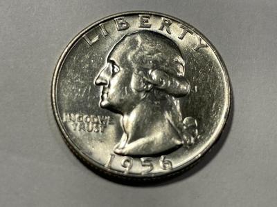 1956-D AU58 CONDITION WASHINGTON SILVER QUARTER AS PICTURED. FREE DOMESTIC SHIPPING.