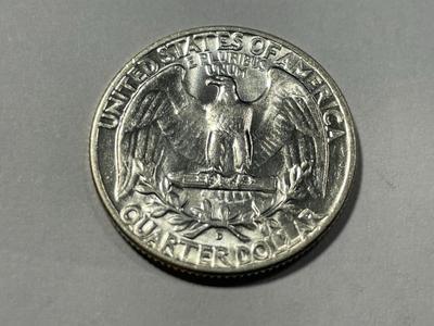 1956-D AU58 CONDITION WASHINGTON SILVER QUARTER AS PICTURED. FREE DOMESTIC SHIPPING.