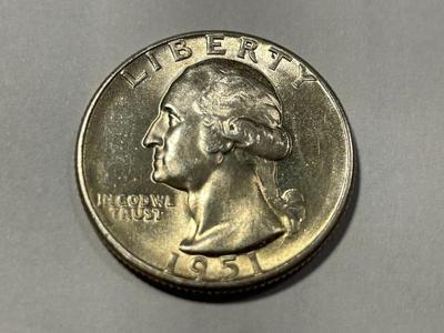 1951-D AU58 CONDITION WASHINGTON SILVER QUARTER AS PICTURED. FREE DOMESTIC SHIPPING.