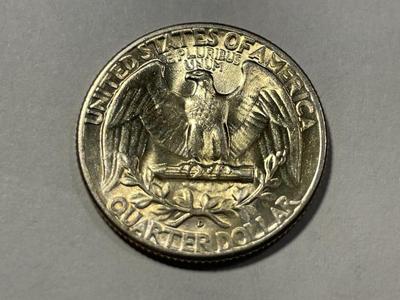 1951-D AU58 CONDITION WASHINGTON SILVER QUARTER AS PICTURED. FREE DOMESTIC SHIPPING.